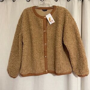 Women's Teddy Sherpa Button-Front Jacket - Brown Camel XXL